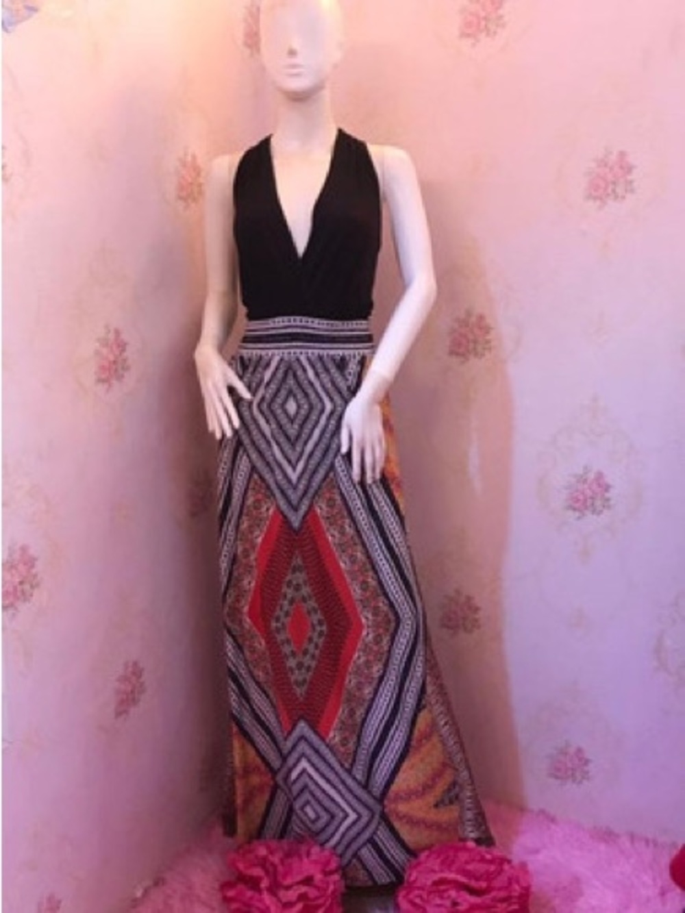 Bohemian Geometric Print Maxi Dress